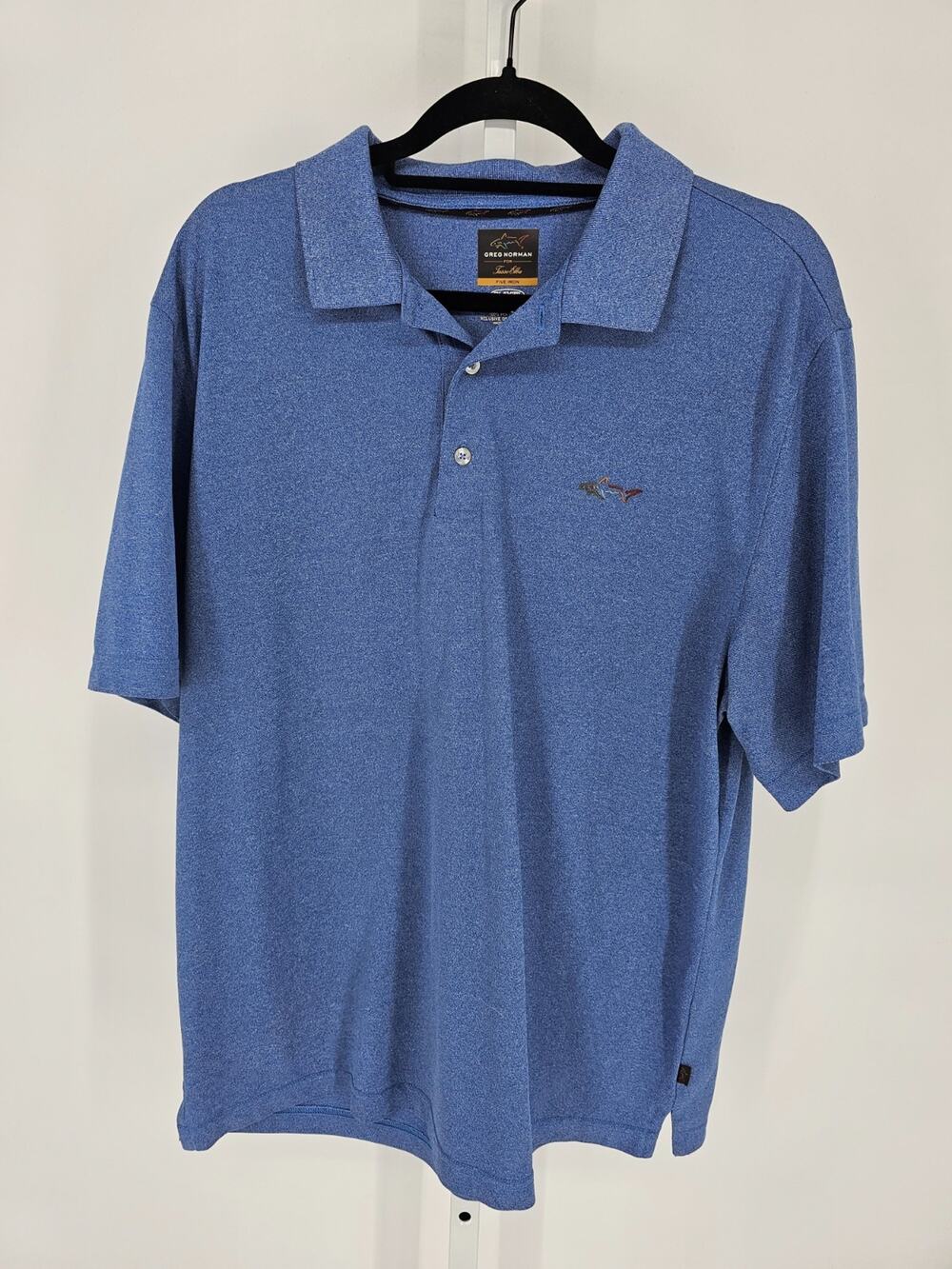 Greg Norman Mens Sz L Short Sleeve Performance Polo Shirt Blue Golf